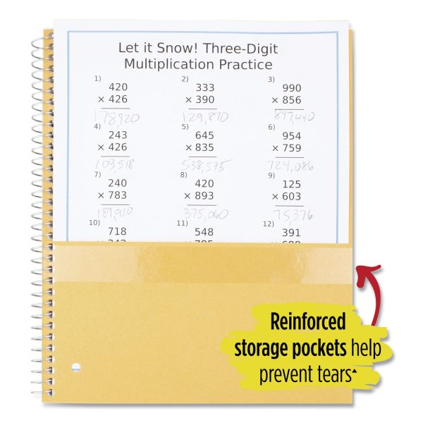 Wirebound Notebook with Eight Pockets, 5-Subject, Wide Legal Rule, Randomly Assorted Cover Color, (200) 10.5 x 8 Sheets Supply - Image 3