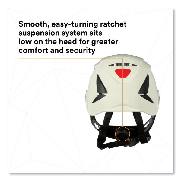 SecureFit X5000 Series Safety Helmet, Vented, 6-Point Pressure Diffusion Ratchet Suspension, White For Sale - Image 4