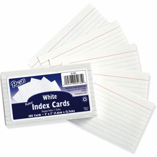 Pacon Ruled Index Cards - Front Ruling Surface - Ruled - 0.25  Ruled - Index Card - 3  x 5  - White Paper - Sturdy - 100   Pack For Cheap
