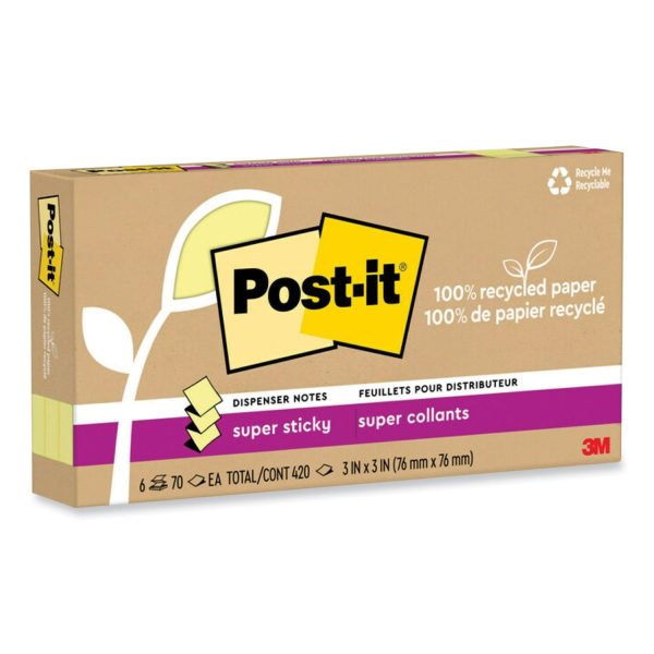 100% Recycled Paper Super Sticky Notes, 3  x 3 , Canary Yellow, 70 Sheets Pad, 6 Pads Pack For Discount - Image 2