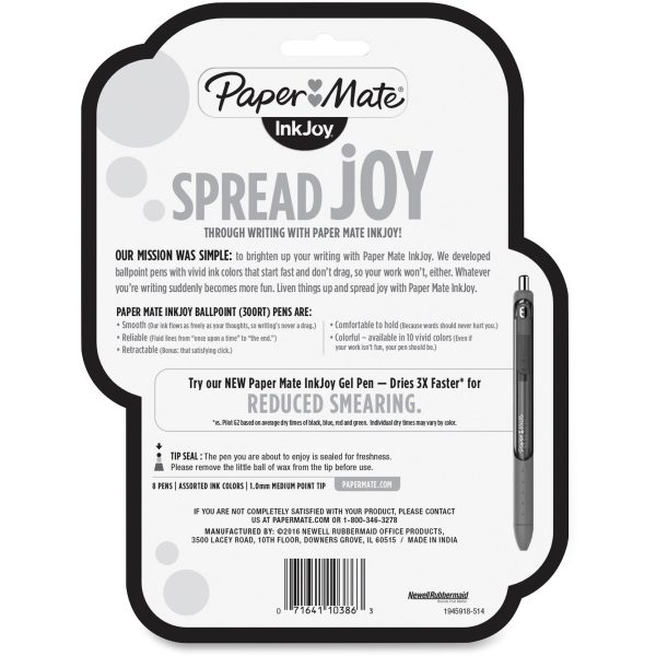 Paper Mate Inkjoy 300 RT Ballpoint Pens - 1 mm Pen Point Size - Retractable - Black, Red, Blue - Assorted Barrel - 8   Pack Online Sale - Image 2