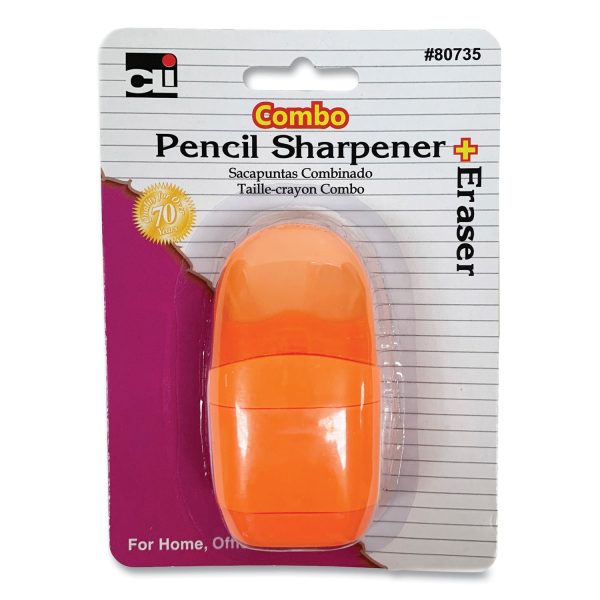 One-Hole Pencil Sharpener Eraser Combo, 1  x 0.75 , Randomly Assorted Colors Online now - Image 3