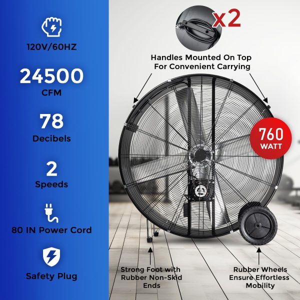 42 in. Black High Velocity Belt-Drive Drum Fan, 2-Speed Online Hot Sale - Image 2