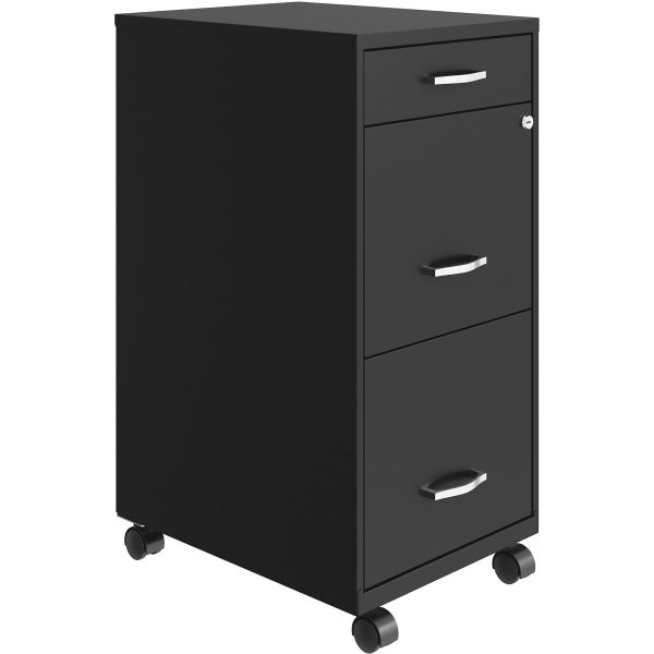 NuSparc Mobile File Cabinet - 14.2  x 18  x 29.5  - 3 x Drawer(s) for File, Box - Letter - Mobility, Locking Drawer, Glide Suspension, 3 4 Drawer Extension, Cam Lock, Nonporous Surface - Black - Painted Steel - Recycled Supply